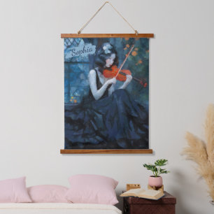 Dark Fantasy Gothic Violinist in Moonlit Garden Hanging Tapestry