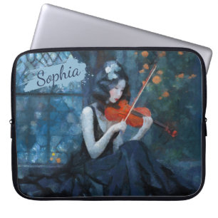 Dark Fantasy Gothic Violinist in Moonlit Garden Laptop Sleeve
