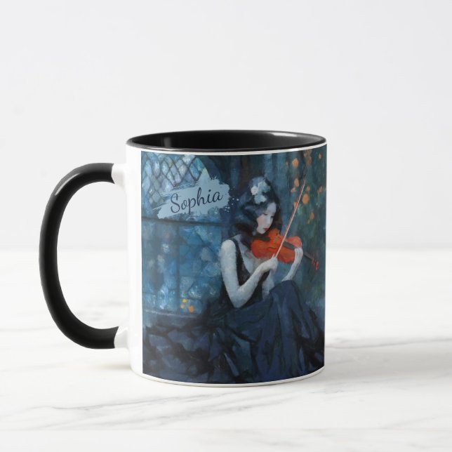 Dark Fantasy Gothic Violinist in Moonlit Garden Mug (Left)