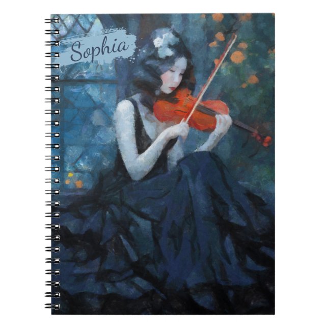 Dark Fantasy Gothic Violinist in Moonlit Garden Notebook (Front)
