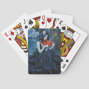 Dark Fantasy Gothic Violinist in Moonlit Garden Playing Cards