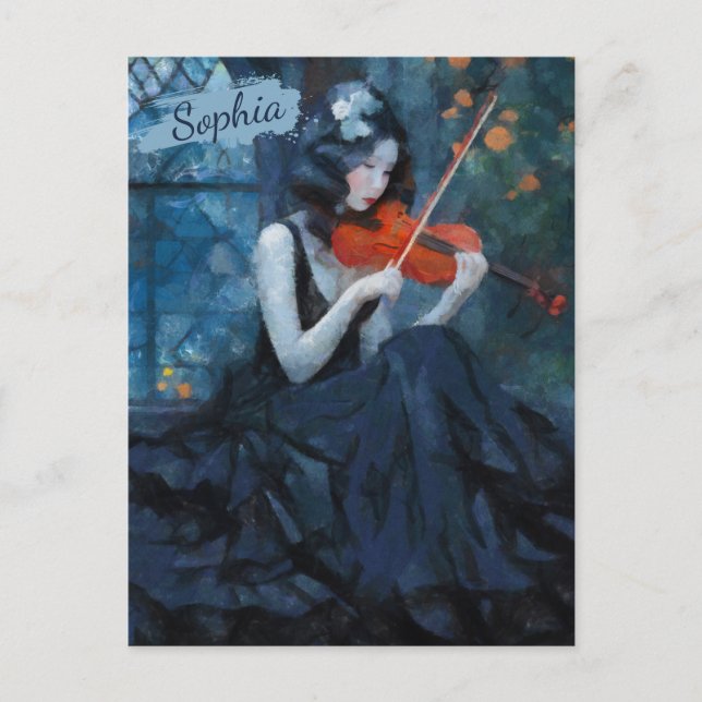 Dark Fantasy Gothic Violinist in Moonlit Garden Postcard (Front)