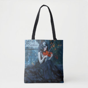 Dark Fantasy Gothic Violinist in Moonlit Garden Tote Bag