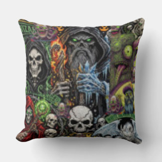 Dark Fantasy Horror Collage Throw Pillow | Sorcere