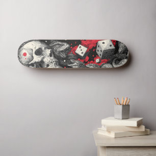 Dark Fantasy Skull and Dice Illustration Skateboard