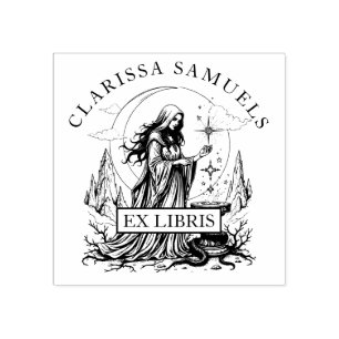 Dark Fantasy Sorceress Ex Libris Library Book Rubber Stamp