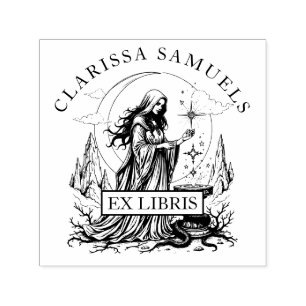 Dark Fantasy Sorceress Ex Libris Library Book Self-inking Stamp