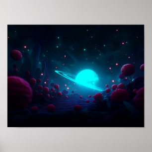 Dark Fantasy Valley with Glowing Green Sky and Rui Poster