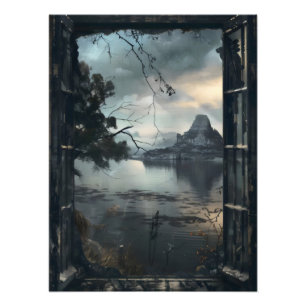 Dark Fantasy World Window View Photo Print