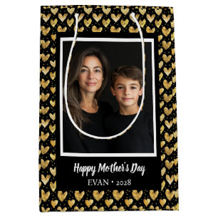 Dark Faux Golden Foil Hearts Mother's Day Medium Gift Bag