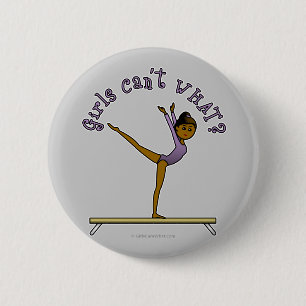 Dark Female Gymnast on Balance Beam 2 Inch Round Button