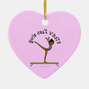 Dark Female Gymnast on Balance Beam Ceramic Ornament