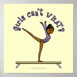 Dark Female Gymnast on Balance Beam Poster
