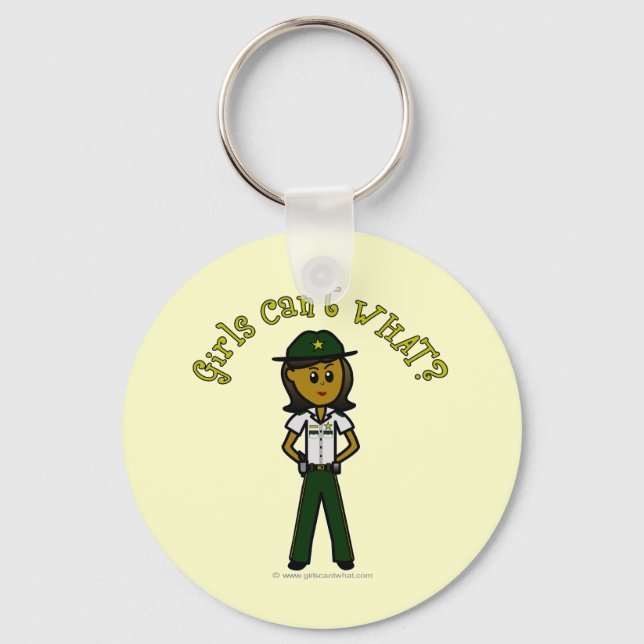 Dark Female Sheriff in Green Uniform Keychain (Front)