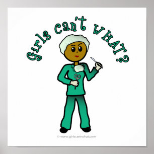 Dark Female Surgeon in Green Scrubs Poster