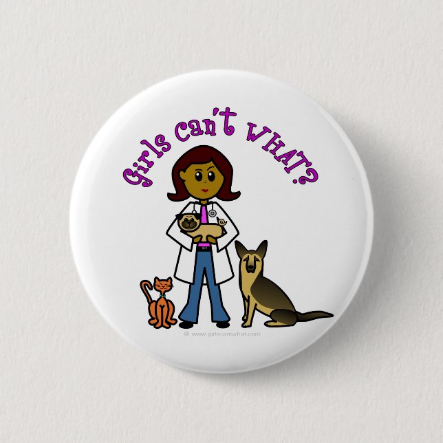 Dark Female Veterinarian 2 Inch Round Button (Front)