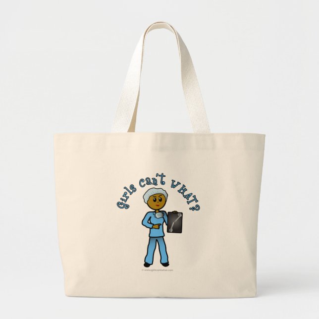 Dark Female X-Ray Technologist Large Tote Bag (Front)