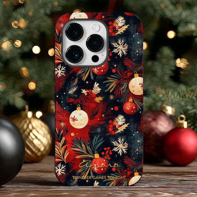 Dark Festive Christmas Ornaments Pattern Case-Mate iPhone Case (Creator Uploaded)