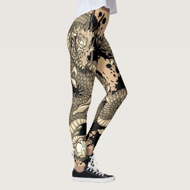 Dark Flesh Tone Tattoo Dragon Skin Effect Leggings (Right)