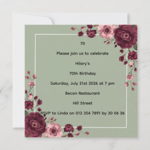 Dark Floral 70th Birthday Elegant Evening Party Card