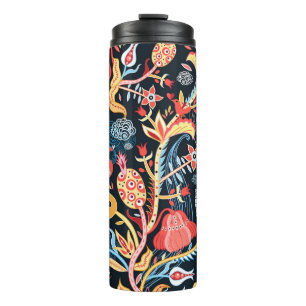 Dark Floral Birds: Ornamental Pattern. Thermal Tumbler