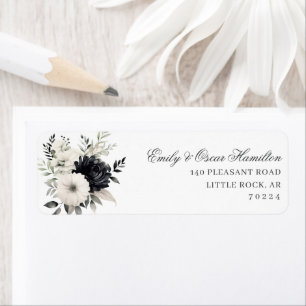 Dark Floral Black & Cream Boho Return Address