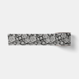 Dark Floral Black Grey Roses Aesthetic Satin Ribbon
