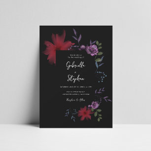 Dark Floral Black Wedding   Moody Romantic Design Invitation