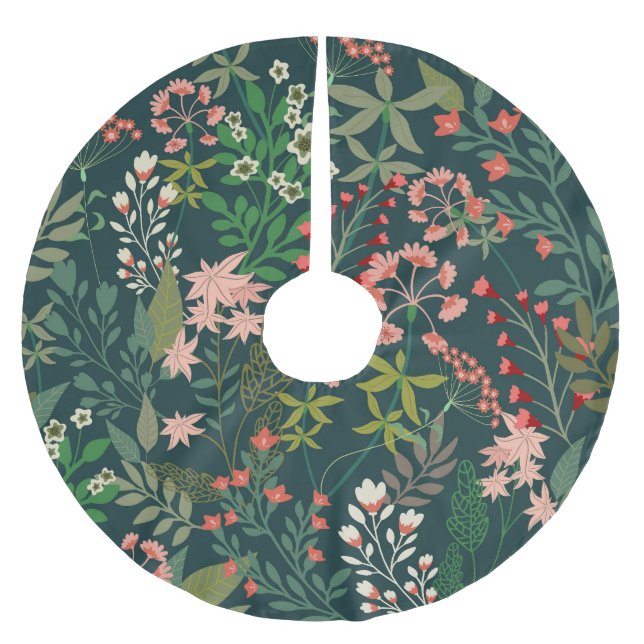 Dark Floral Botanical Seamless Pattern Brushed Polyester Tree Skirt (Front)