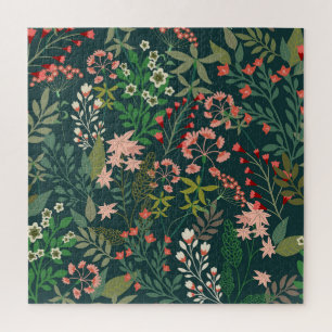 Dark Floral Botanical Seamless Pattern Jigsaw Puzzle