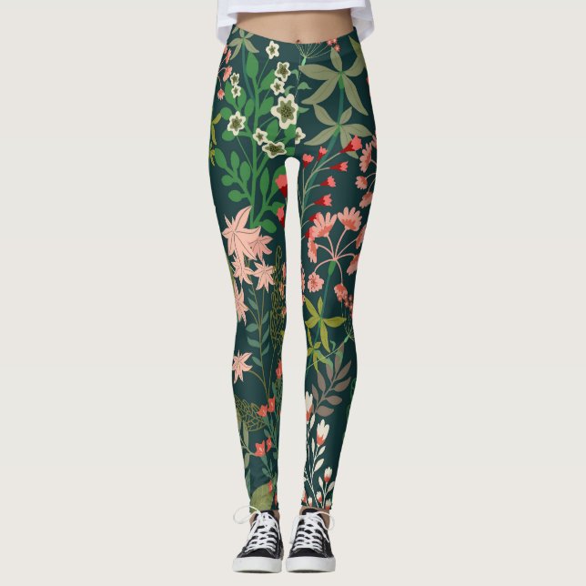 Dark Floral Botanical Seamless Pattern Leggings (Front)
