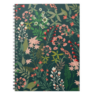 Dark Floral Botanical Seamless Pattern Notebook