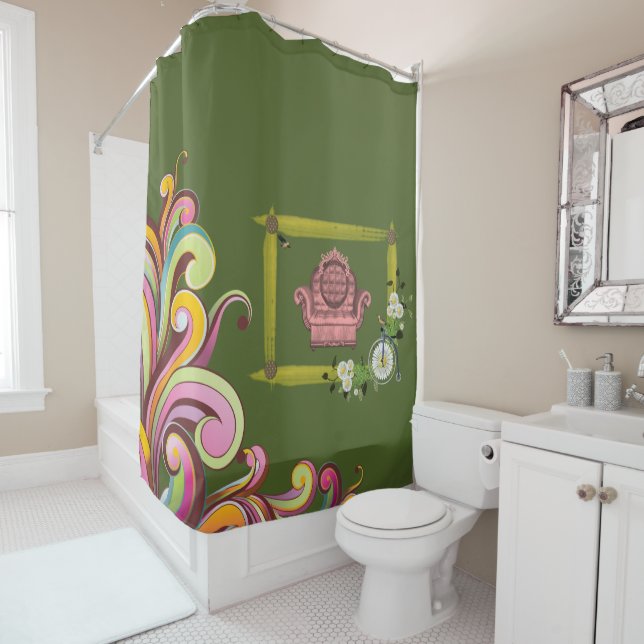 dark floral couch showercurtain green (In Situ)