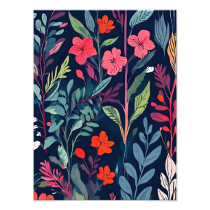 Dark Floral Doodled Pattern Photo Print