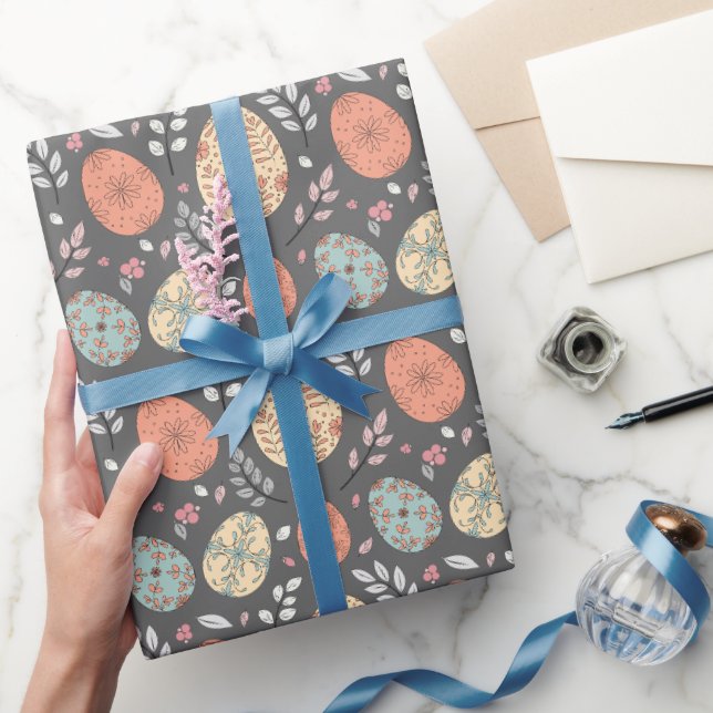 Dark Floral Easter Wrapping Paper – Pastel Egg (Gifting)