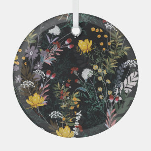 Dark Floral Garden: Blooming Night Pattern Glass Ornament