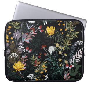 Dark Floral Garden: Blooming Night Pattern Laptop Sleeve