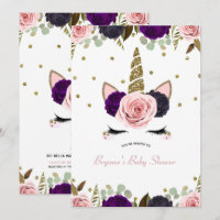 Dark Floral Glam Gold Glitter Unicorn Baby Shower