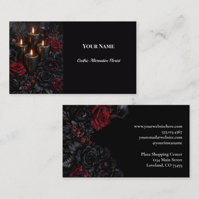 Dark Floral Gothic Alternative Florist Business Card (Front/Back)
