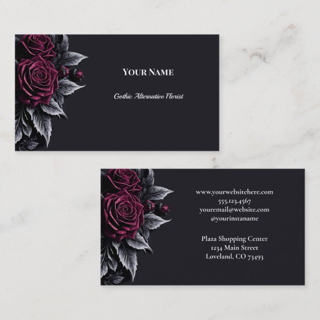 Dark Floral Gothic Alternative Florist Business Card (Front/Back)