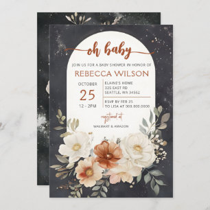 Dark Floral Greenery Botanical Boho Baby Shower  Invitation