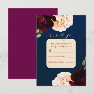 Dark Floral Marsala Cream & Navy Reply R.S.V.P. In Invitation