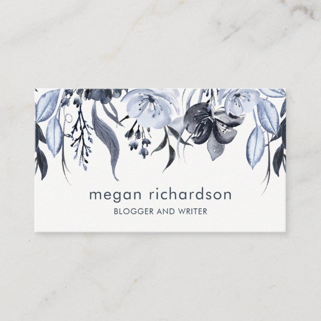 Dark Floral | Modern Watercolor Business Card (Front)