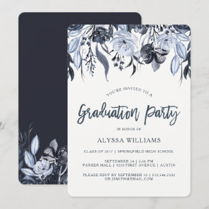Dark Floral Modern Watercolor Graduation Party Invitation