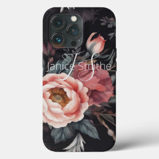 Dark Floral Monogram iPhone 13 Pro Case