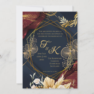 Dark Floral Monogram Evening Invitation   Navy Bur