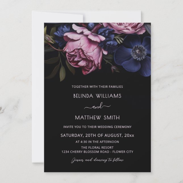 Dark Floral Moody | Photo Wedding Invitation (Front)