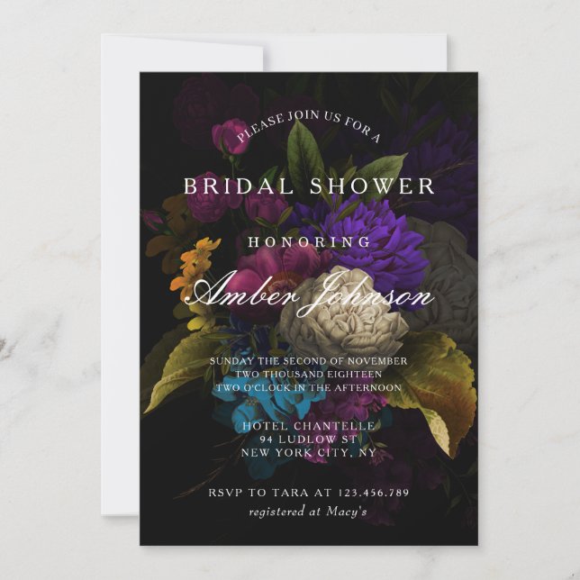 Dark Floral Moody Wedding Bridal Shower Invitation (Front)