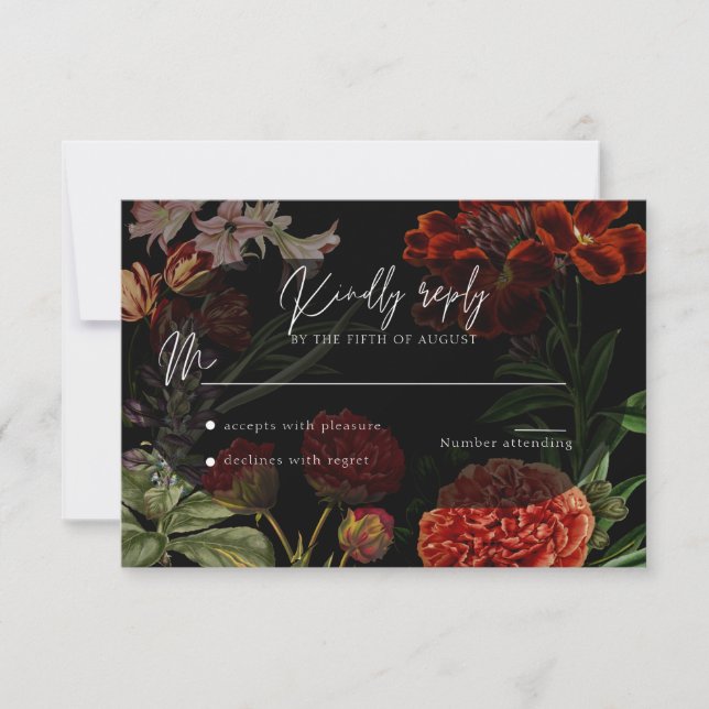 Dark Floral Moody Wedding RSVP (Front)
