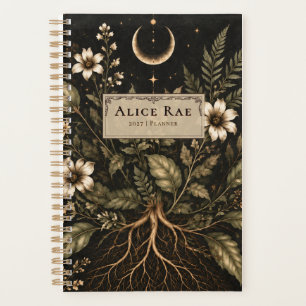 Dark Floral Moon and Wildflower Roots Personalize Planner